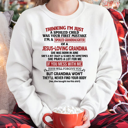 Christian Girl Shirt – Spoiled by Grandma June Edition – From Grandma to Granddaughter NGHL06 (SKU07-181-06)