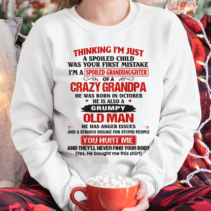 Spoiled Granddaughter of a Crazy Grandpa Shirt – Birthday Gift from October Grandpa / Man - NGHL10 (SKU12-200-10)