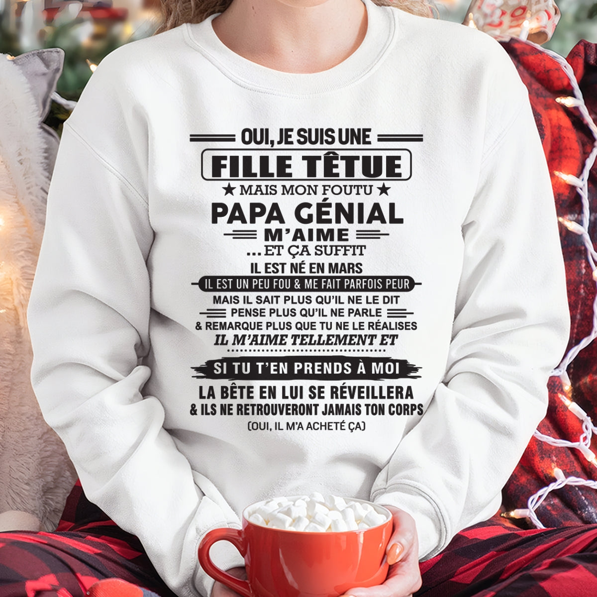 MARS - Oui, je suis une fille têtue – T-shirt | Cadeau d’anniversaire de papa pour sa fille - NGHL03 / fr03 (SKU12-214-03)