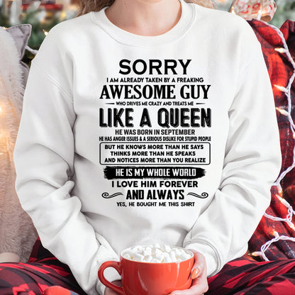 September - Sorry I am already taken by a freaking awesome guy - Gift for Wife From Husband - NGHL09 (SKU-SRG-09)