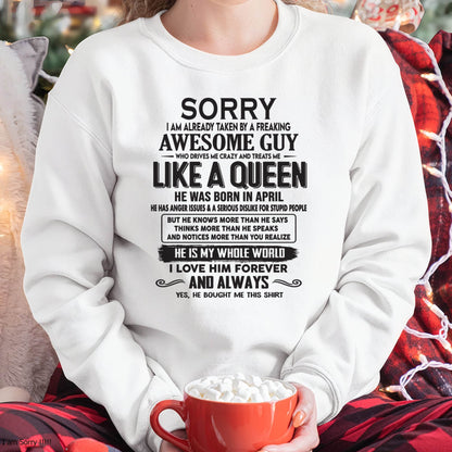 April - Sorry I am already taken by a freaking awesome guy - Gift for Wife From Husband - NGHL04 (SKU08-25-04)