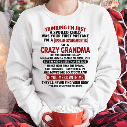 FEBRUARY - I'M A SPOILED GRANDDAUGHTER OF A CRAZY GRANDMA - From Grandma - NGHL02 (SKU-GMD1-NTT02)