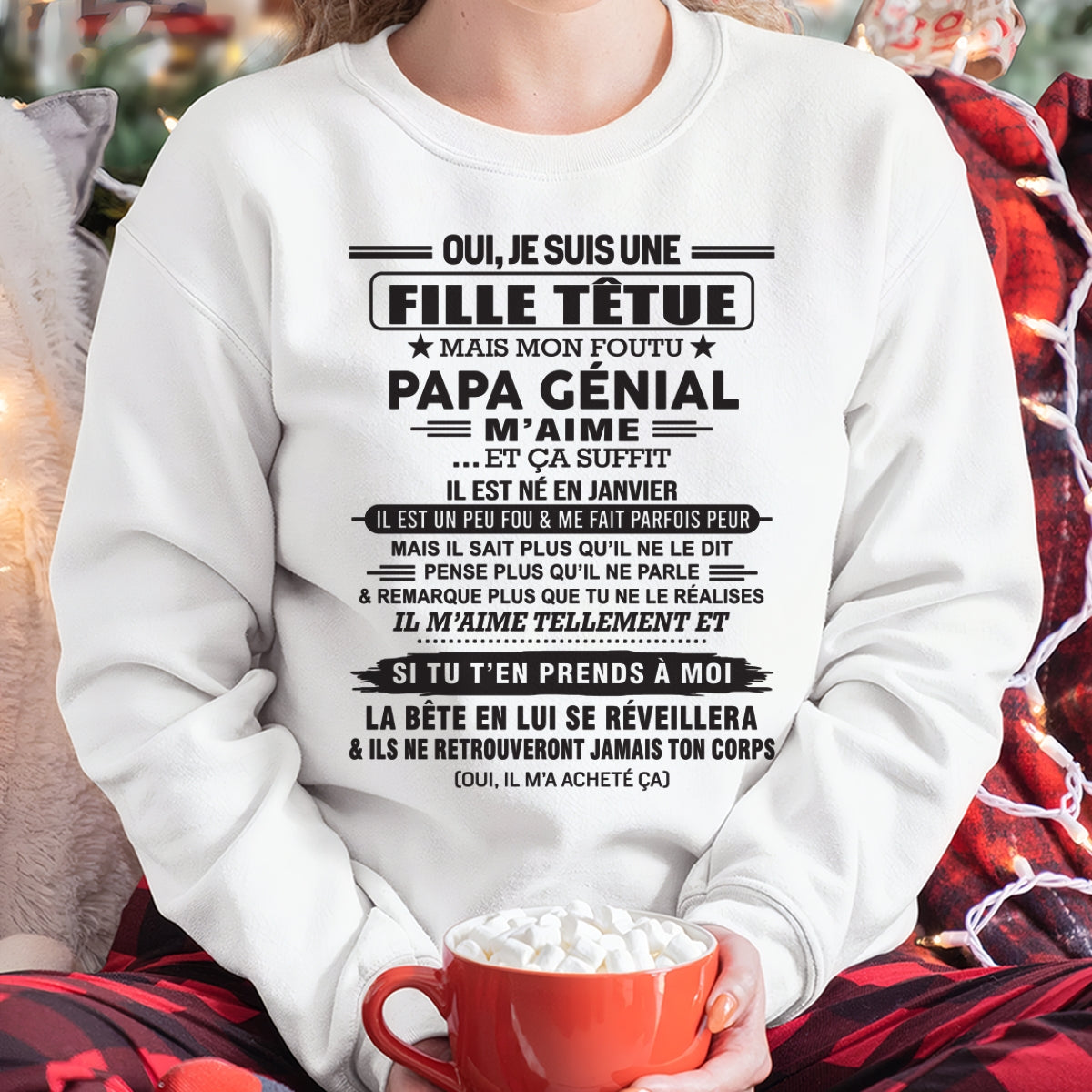 JANVIER - Oui, je suis une fille têtue – T-shirt | Cadeau d’anniversaire de papa pour sa fille - NGHL01 / fr01 (SKU12-214-01)