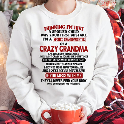 DECEMBER - I'M A SPOILED GRANDDAUGHTER OF A CRAZY GRANDMA - From Grandma - NGHL12 (SKU-GMD1-NTT12)