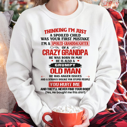 Spoiled Granddaughter of a Crazy Grandpa Shirt – Birthday Gift from May Grandpa / Man - NGHL05 (SKU12-200-05)