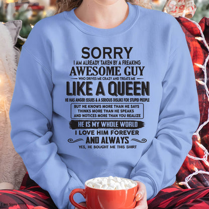 Sorry I am already taken by a freaking awesome guy - Gift for Wife From Husband - NGHL00 (SKU08-25-00)