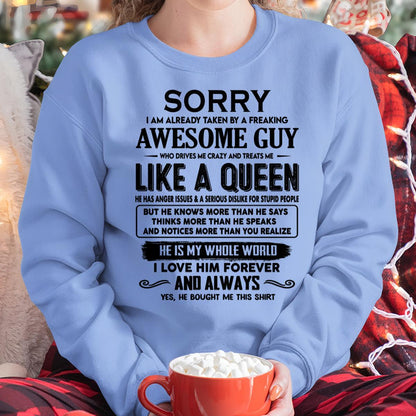 Sorry I am already taken by a freaking awesome guy - Gift for Wife From Husband - NGHL00 (SKU-SRG-00)