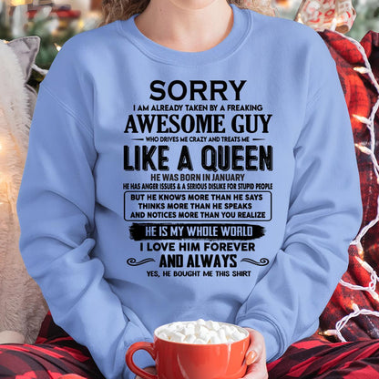 January - Sorry I am already taken by a freaking awesome guy - Gift for Wife From Husband - NGHL01 (SKU-SRG-01)