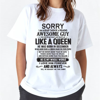 December - Sorry I am already taken by a freaking awesome guy - Gift for Wife From Husband - NGHL12 (SKU08-25-12)