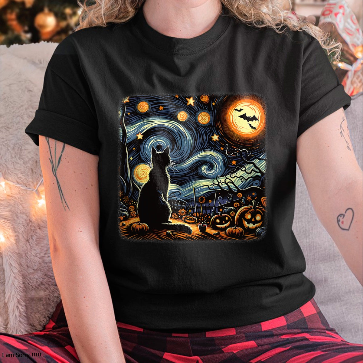 Halloween Black Cat Van Gogh Starry Night Cat Lovers Cat T-Shirt - Halloween Unisex T-Shirt/Hoodie - NGHL00 (Copy)