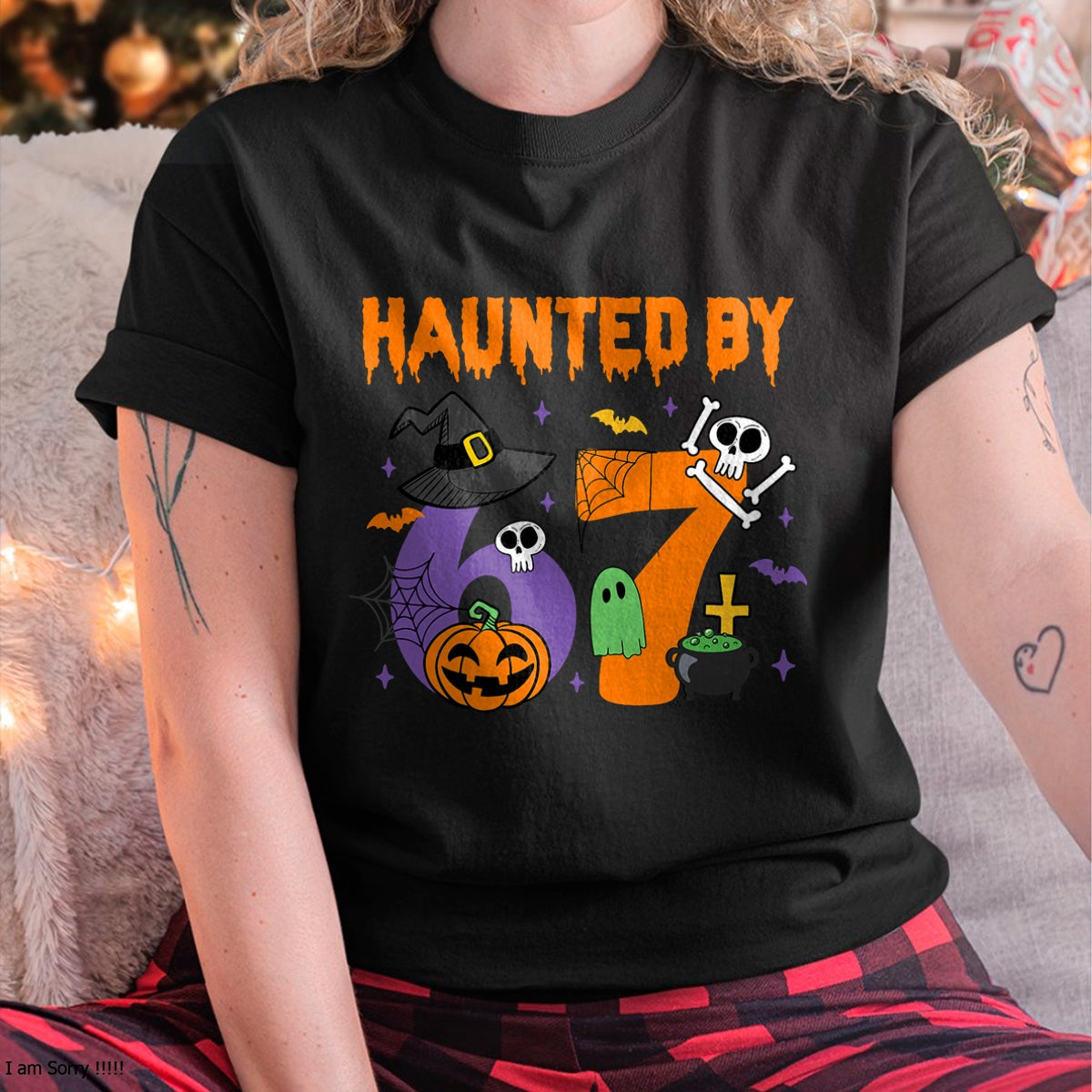 Haunted by 67 – Funny Ghost and Pumpkin Halloween Costume T-Shirt  - Halloween Unisex T-Shirt/Hoodie - NGHL00