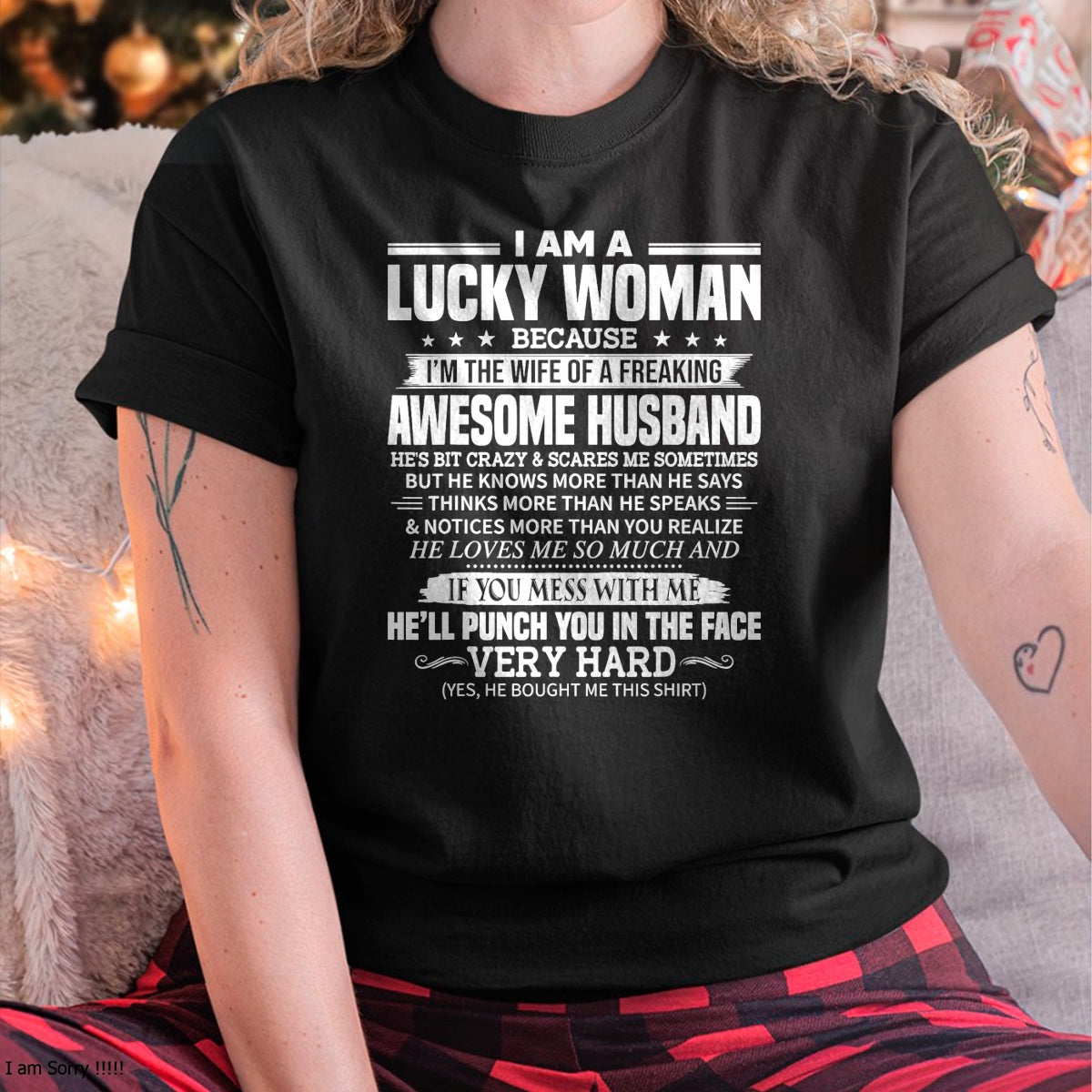 A Lucky Woman I'm the Wife of a Freaking Awesome Husband T-Shirt - Gift For Wife From Husband  Unisex T-Shirt/Hoodie - NGHL00 (SKUT-2310EMAILWIFE-00)