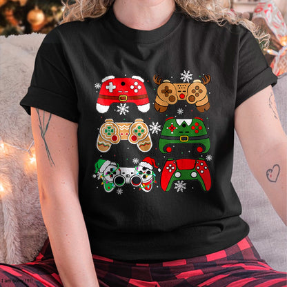 Boys Christmas Shirt Santa Elf Gaming Controllers Gamer Xmas T-Shirt - Christmas Unisex T-Shirt/Hoodie/Sweatshirt - NGHL00