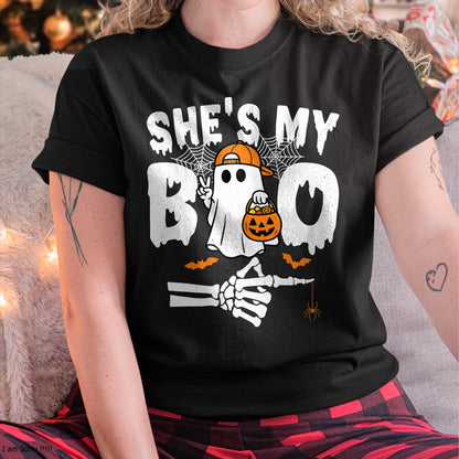 He's My Boo Matching Couple Halloween Couples She's My Boo T-Shirt - Halloween Unisex T-Shirt/Hoodie - NGHL00