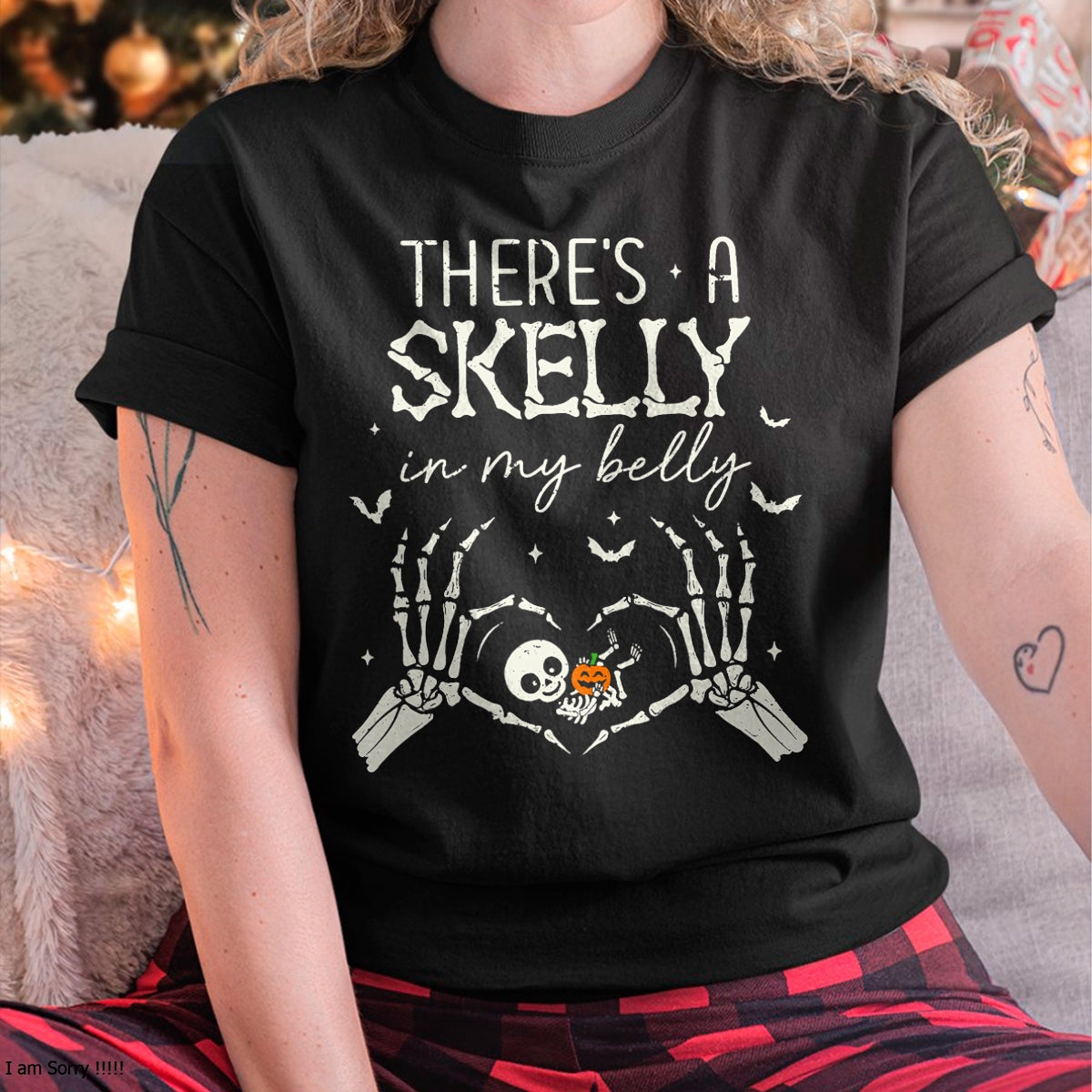 There's A Skelly in My Belly Funny Halloween Pregnancy Women T-Shirt - Halloween Unisex T-Shirt/Hoodie - NGHL00