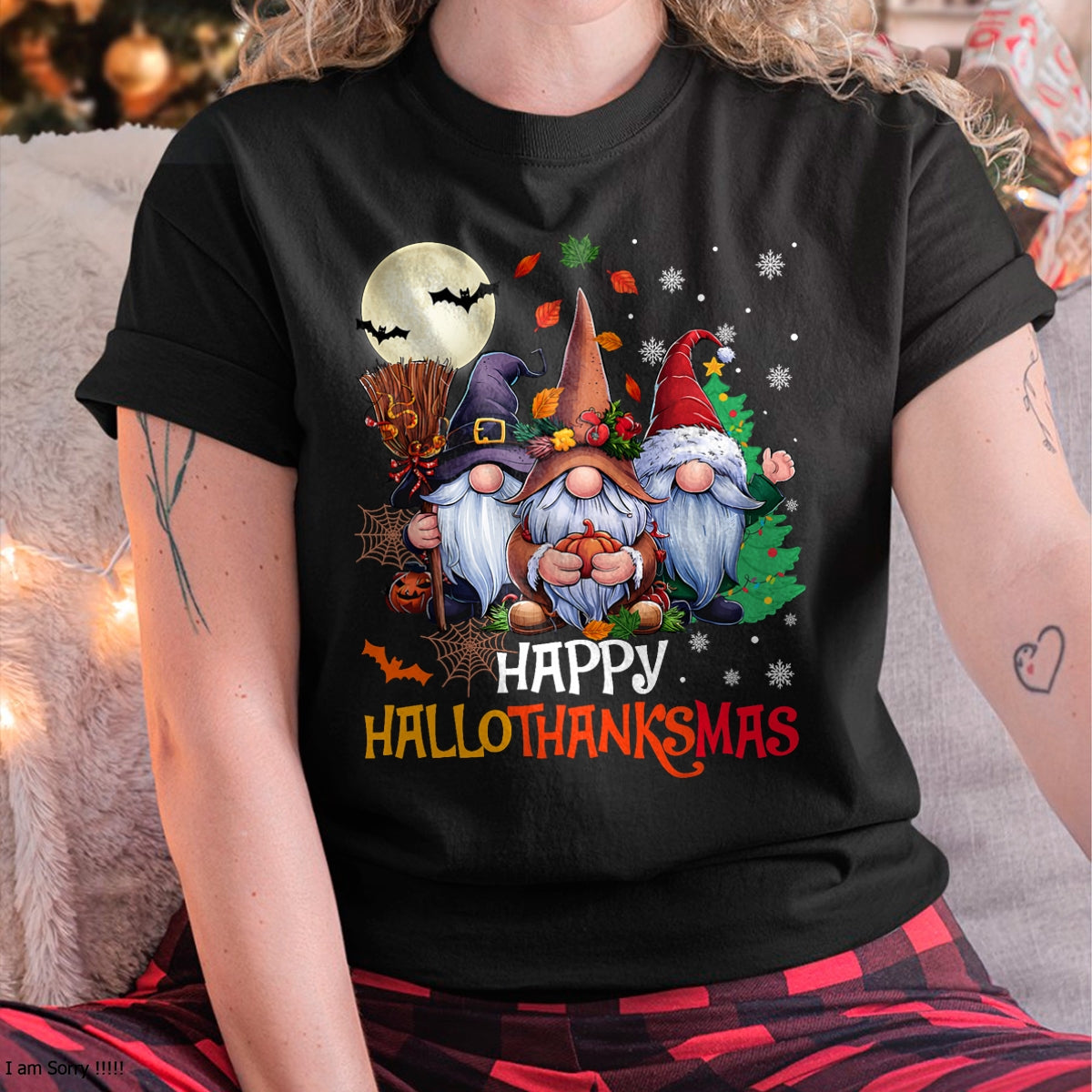 Happy Hallothanksmas Gnomes Lover Halloween Merry Christmas T-Shirt - Christmas Unisex T-Shirt/Hoodie/Sweatshirt - NGHL00