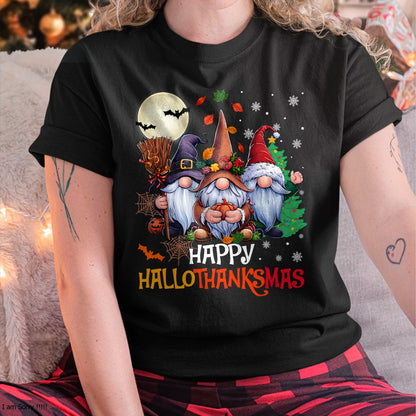 Happy Hallothanksmas Gnomes Lover Halloween Merry Christmas T-Shirt - Christmas Unisex T-Shirt/Hoodie/Sweatshirt - NGHL00