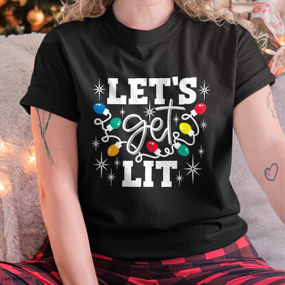 Let's Get Lit Drinking Santa Hat Christmas Lights Funny T-Shirt - Christmas Unisex T-Shirt/Hoodie/Sweatshirt - NGHL00