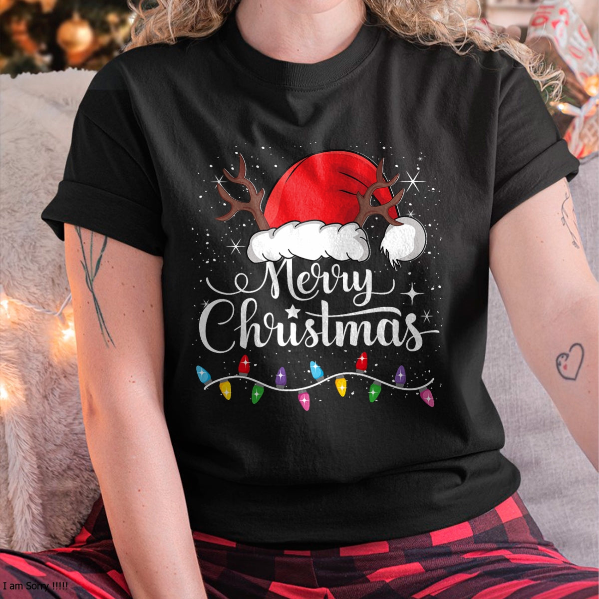 Merry Christmas Red Santa Hat Reindeer Xmas Family Men Women T-Shirt - Christmas Unisex T-Shirt/Hoodie/Sweatshirt - NGHL00