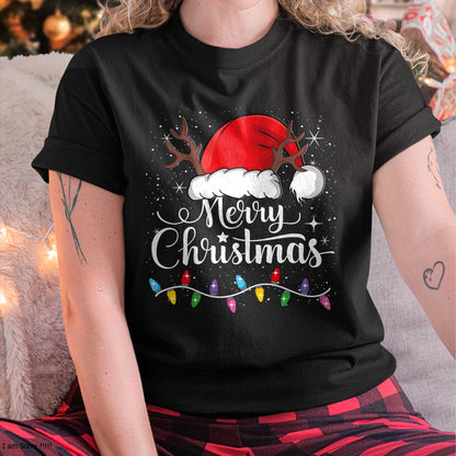 Merry Christmas Red Santa Hat Reindeer Xmas Family Men Women T-Shirt - Christmas Unisex T-Shirt/Hoodie/Sweatshirt - NGHL00