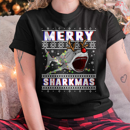 Funny Sharkmas Shark Ugly Christmas Sweaters T-Shirt - Christmas Unisex T-Shirt/Hoodie/Sweatshirt - NGHL00
