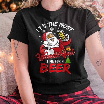Funny Christmas Santa Claus Drinking Beer Wonderful Time T-Shirt - Christmas Unisex T-Shirt/Hoodie/Sweatshirt - NGHL00