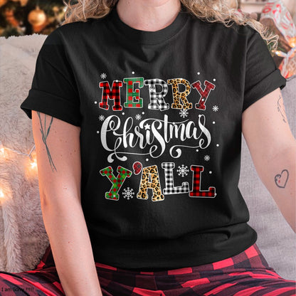 Merry Christmas Ya'll Leopard Buffalo Plaid Pajama Family T-Shirt - Christmas Unisex T-Shirt/Hoodie/Sweatshirt - NGHL00