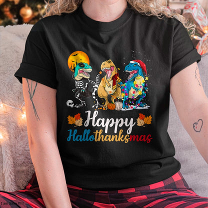 Halloween Thanksgiving Christmas Happy HalloThanksMas T rex T-Shirt - Christmas Unisex T-Shirt/Hoodie/Sweatshirt - NGHL00