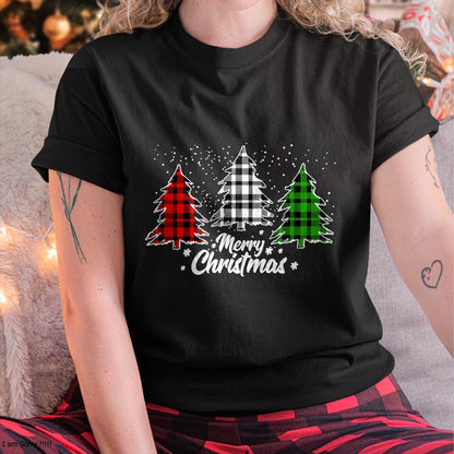 Merry Christmas Tree Xmas Buffalo Plaid Red White Green T-Shirt - Christmas Unisex T-Shirt/Hoodie/Sweatshirt - NGHL00