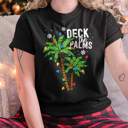 Deck The Palms Tropical Hawaii Christmas Palm Tree Lights T-Shirt - Christmas Unisex T-Shirt/Hoodie/Sweatshirt - NGHL00