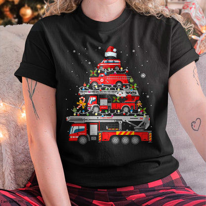 Firefighter Fire Truck Christmas Tree Lights Santa Fireman T-Shirt - Christmas Unisex T-Shirt/Hoodie/Sweatshirt - NGHL00