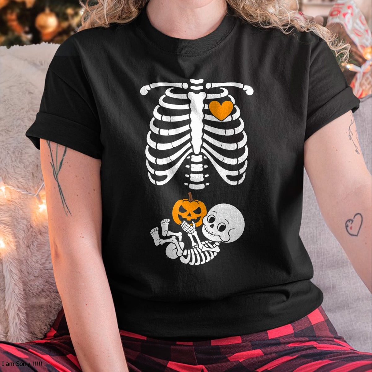 Halloween Skeleton Baby Rib Cage Maternity Pregnant Pumpkin T-Shirt - Halloween Unisex T-Shirt/Hoodie - NGHL00