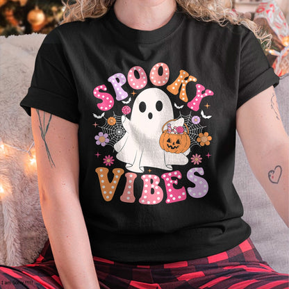 Spooky Vibes Ghost Retro Groovy Halloween T-Shirt - Halloween Unisex T-Shirt/Hoodie - NGHL00