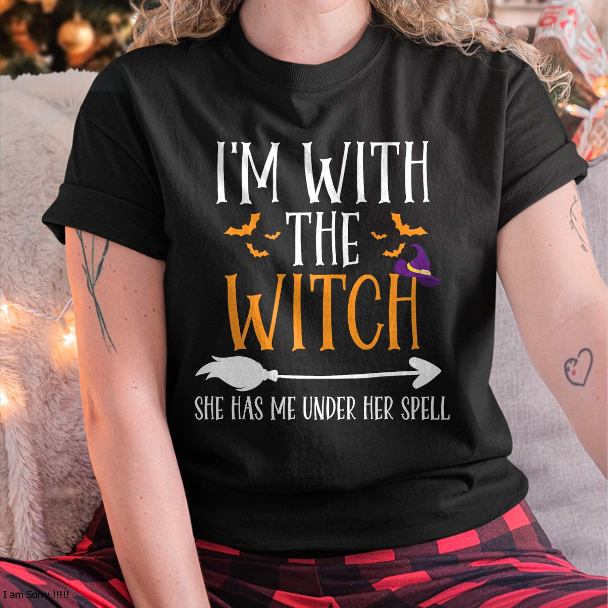 I'm With The Witch Funny Halloween Couples Costume T-Shirt - Halloween Unisex T-Shirt/Hoodie - NGHL00