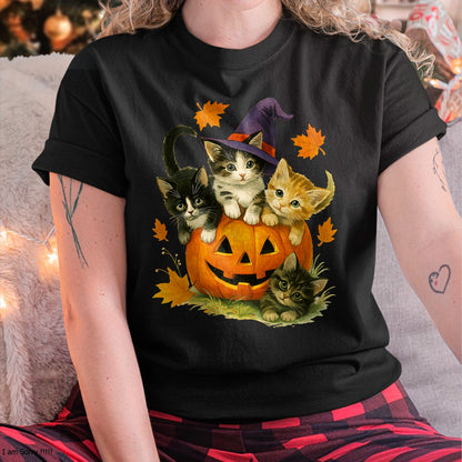 Cute Cat Pumpkin Halloween Spooky Season Vintage T-Shirt - Halloween Unisex T-Shirt/Hoodie - NGHL00