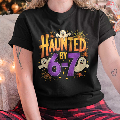 Haunted by 6-7 Halloween Ghosts and Spiders Design T-Shirt - Halloween Unisex T-Shirt/Hoodie - NGHL00