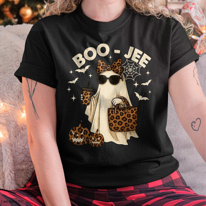Coquette Leopard Ghost Coffee Boo JEE Halloween Boujee Ghost T-Shirt - Halloween Unisex T-Shirt/Hoodie - NGHL00