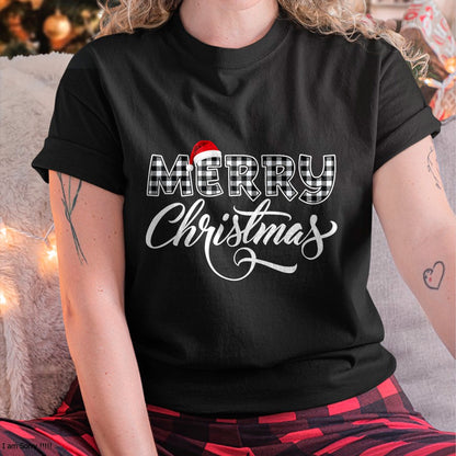 Merry Christmas Buffalo Black and White Plaid for Men Women T-Shirt - Christmas Unisex T-Shirt/Hoodie/Sweatshirt - NGHL00