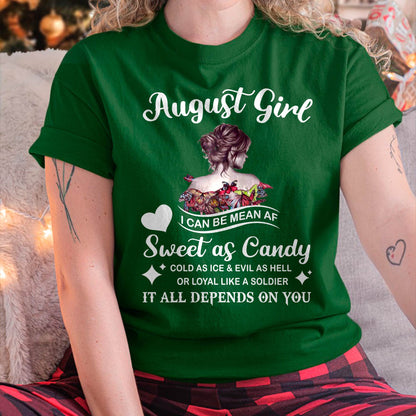 August Girl T-Shirt – Sweet As Candy, Cold As Ice - Birthday Gift for Women - NGHL08 (SKU26T-01-38-08)
