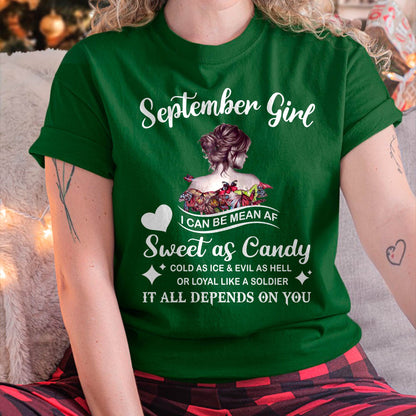 September Girl T-Shirt – Sweet As Candy, Cold As Ice - Birthday Gift for Women - NGHL09 (SKU26T-01-38-09)