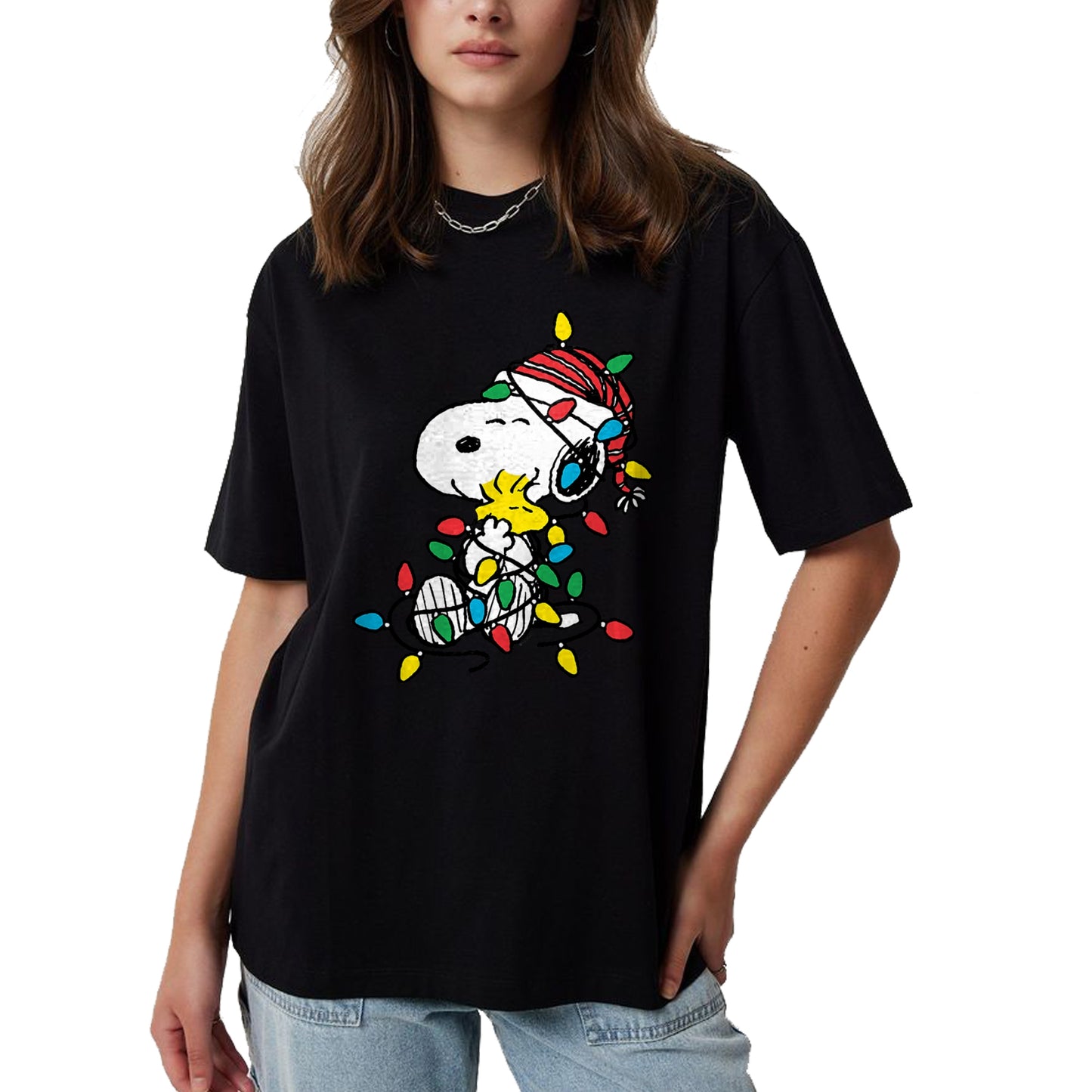 Peanuts - Snoopy Woodstock Christmas Lights T-Shirt - Christmas Unisex T-Shirt/Hoodie/Sweatshirt - NGHL00