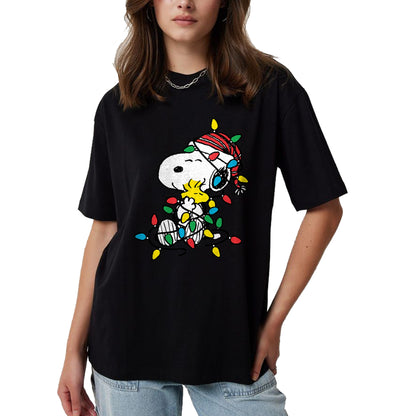 Peanuts - Snoopy Woodstock Christmas Lights T-Shirt - Christmas Unisex T-Shirt/Hoodie/Sweatshirt - NGHL00