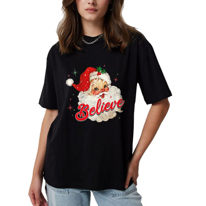 Vintage Santa Claus Believe Christmas Women Boys Girls T-Shirt - Christmas Unisex T-Shirt/Hoodie/Sweatshirt - NGHL00