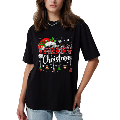 Merry Christmas Red Santa Hat Reindeer Xmas Matching Family T-Shirt - Christmas Unisex T-Shirt/Hoodie/Sweatshirt - NGHL00