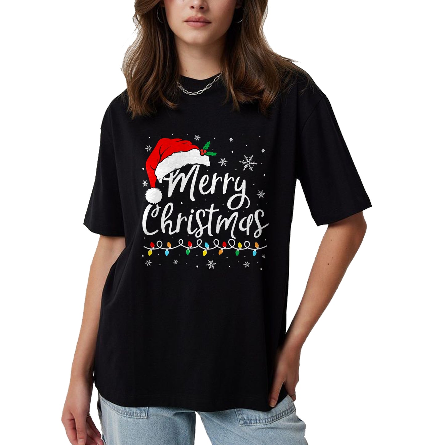 Merry Christmas Lights Santa Hat Xmas Family Matching Pajama T-Shirt - Christmas Unisex T-Shirt/Hoodie/Sweatshirt - NGHL00