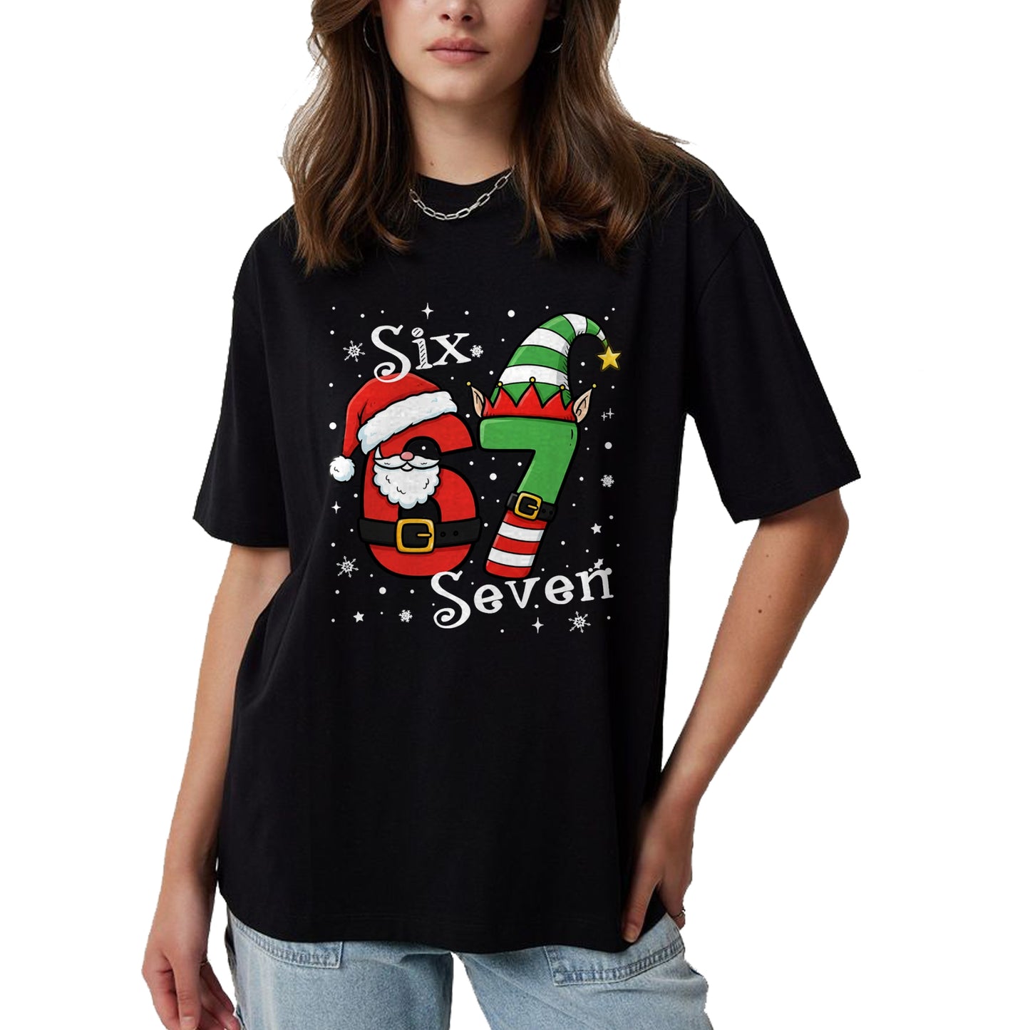 Funny Six Seven 67 Meme 6 7 Elf Santa Christmas Pajamas Kids T-Shirt  - Christmas Unisex T-Shirt/Hoodie/Sweatshirt - NGHL00