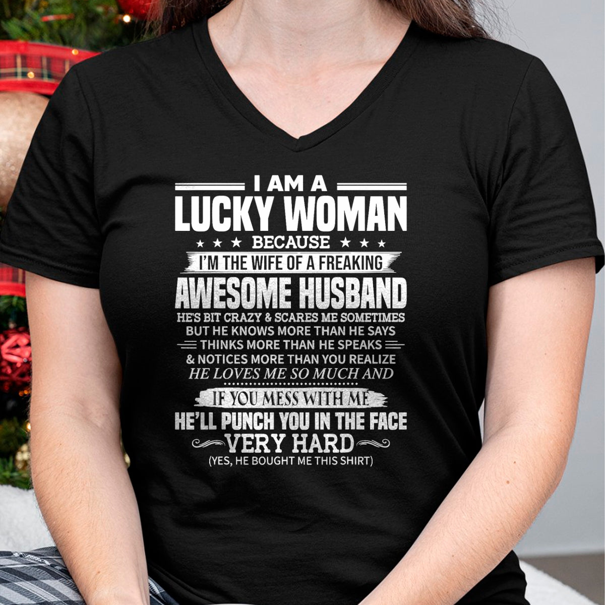 A Lucky Woman I'm the Wife of a Freaking Awesome Husband T-Shirt - Gift For Wife From Husband  Unisex T-Shirt/Hoodie - NGHL00 (SKUT-2310EMAILWIFE-00)