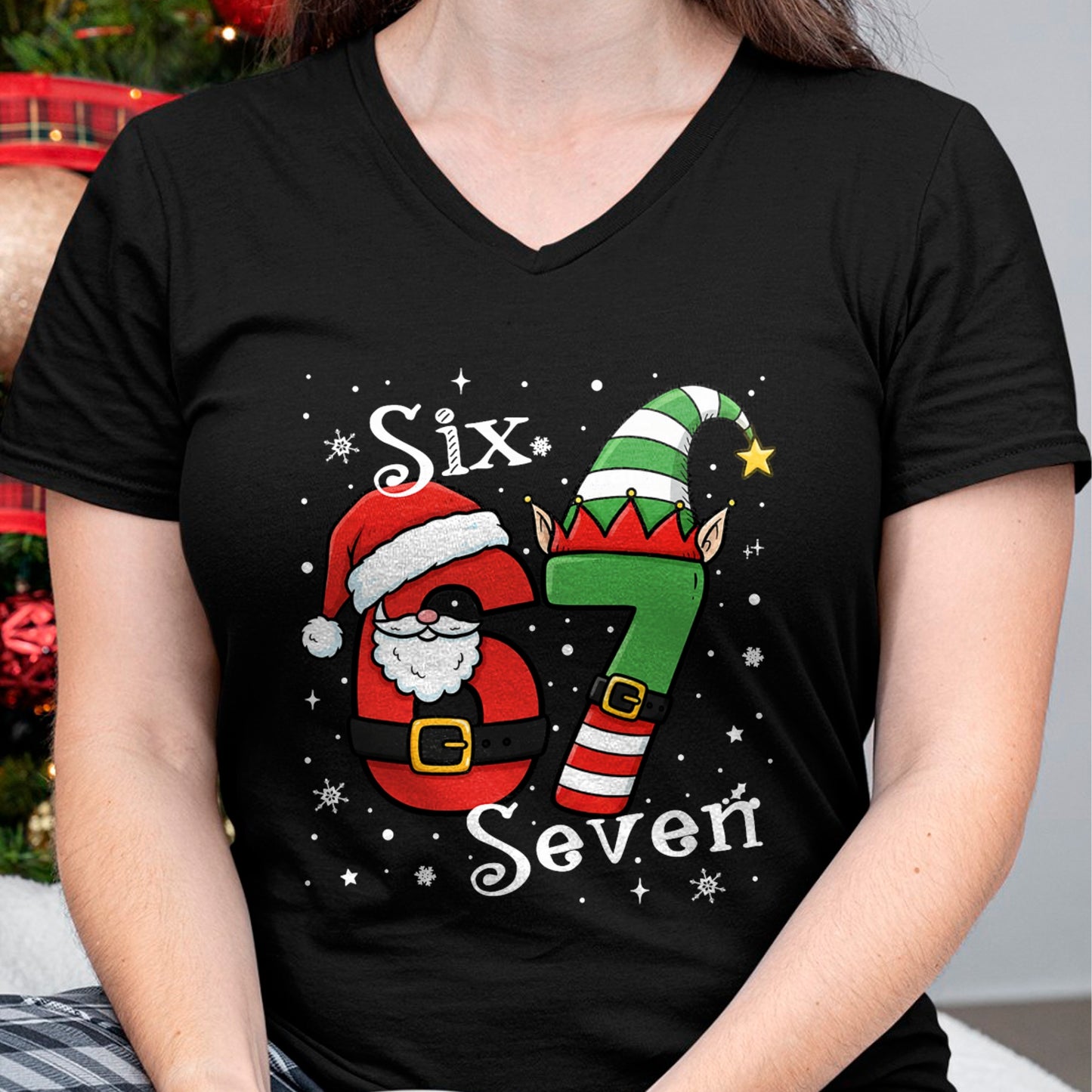Funny Six Seven 67 Meme 6 7 Elf Santa Christmas Pajamas Kids T-Shirt - Christmas Unisex T-Shirt/Hoodie/Sweatshirt - NGHL00
