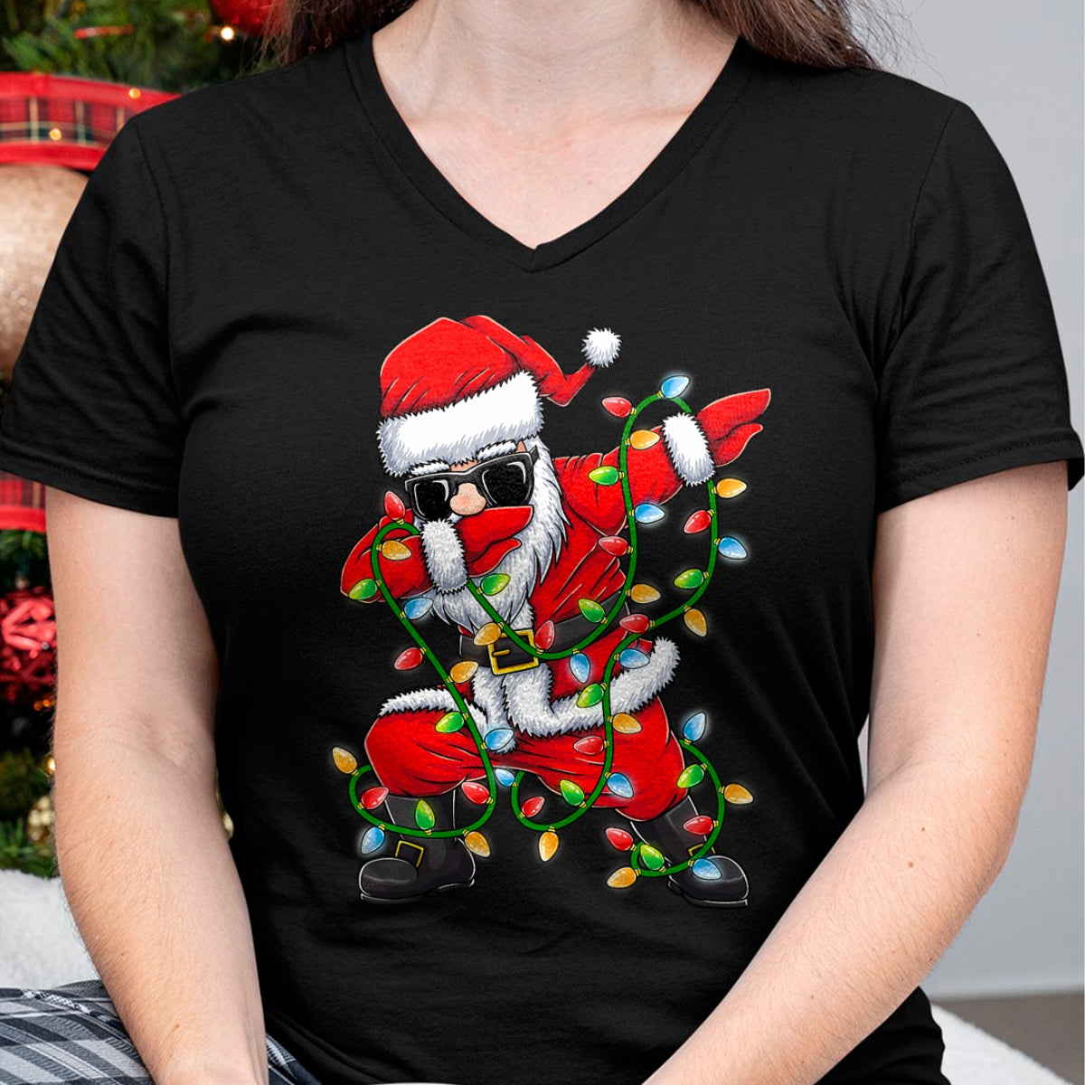 Dabbing Santa Xmas Lights Girls Boys Kids Christmas Gifts T-Shirt - Christmas Unisex T-Shirt/Hoodie/Sweatshirt - NGHL00