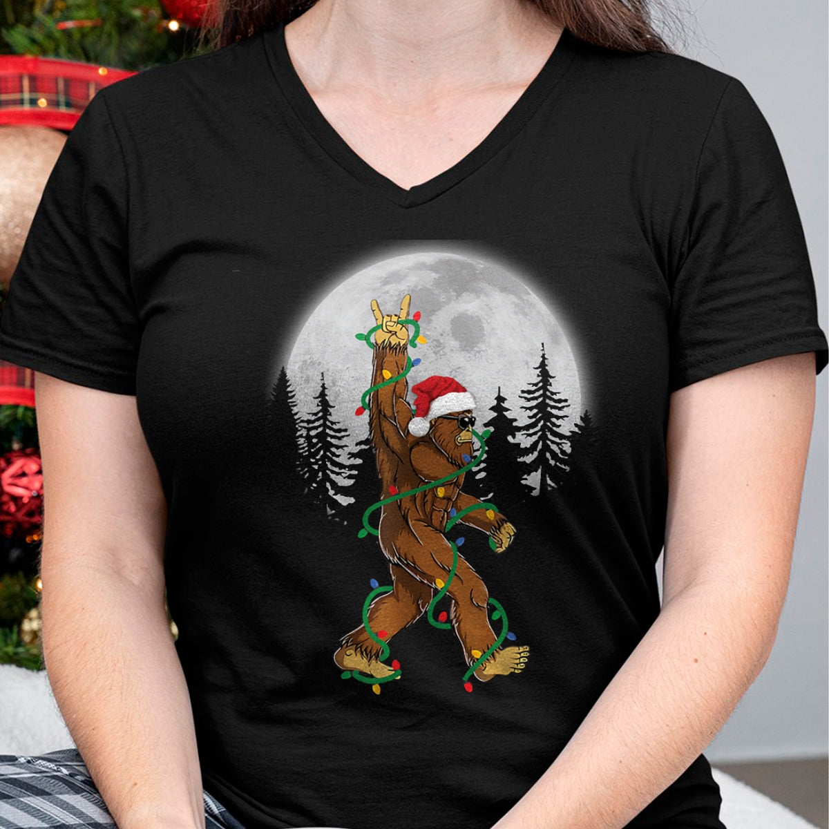 Bigfoot Santa Christmas Tree Lights Funny Xmas Sasquatch Long Sleeve T-Shirt - Christmas Unisex T-Shirt/Hoodie/Sweatshirt - NGHL00